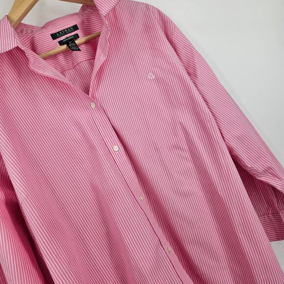 LRL Ralph Lauren Button Down Shirt Pink Striped Non-Iron Long Sleeve Size 3X - Picture 2 of 6